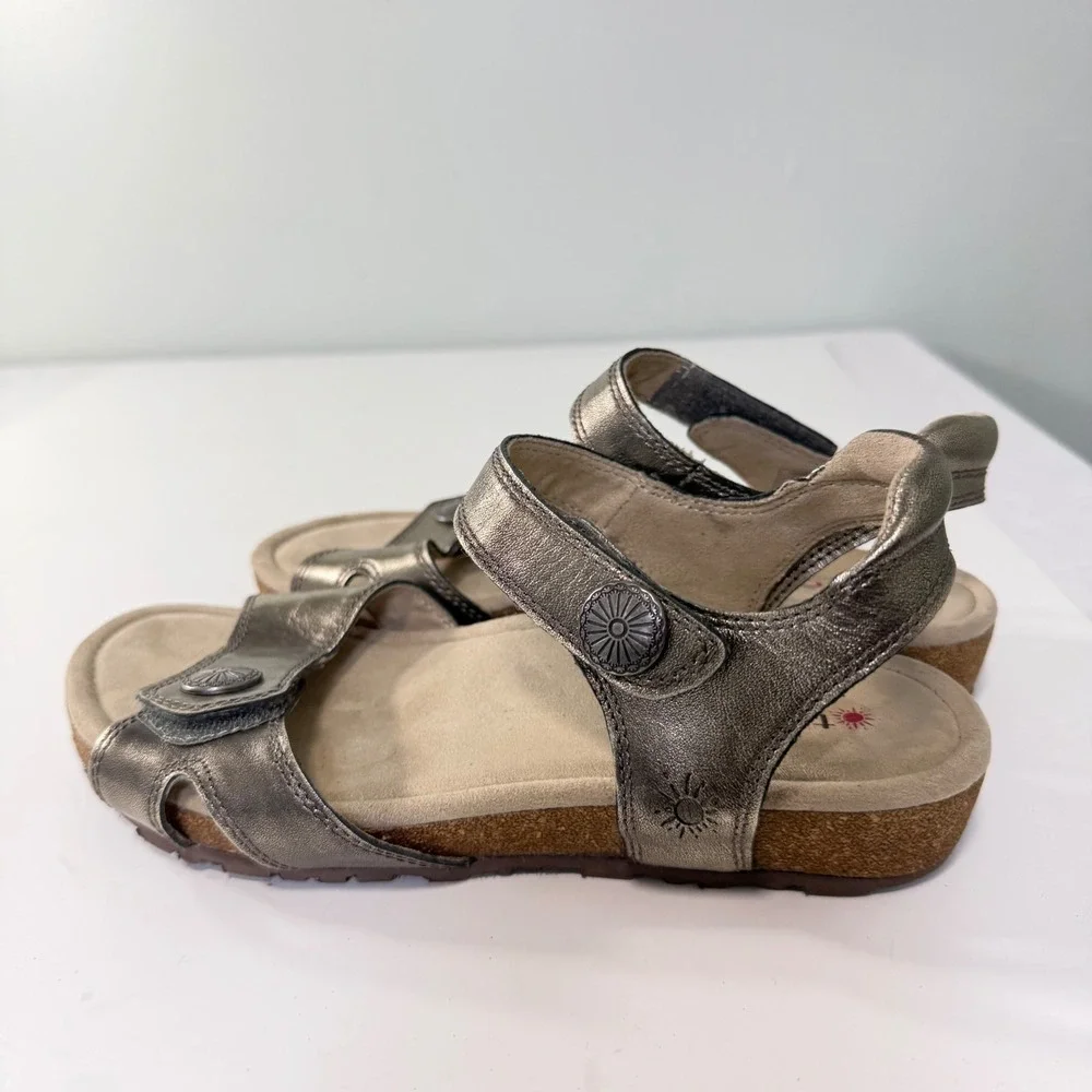 Taos Louise Metallic‎ Pewter Leather Comfort Sandals Red Willow Collection US 7